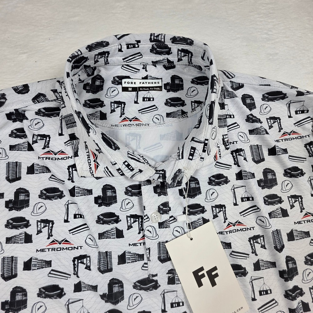 Fore Fathers Metromont Construction Print Golf Polo Shirt Mens Medium NWT White